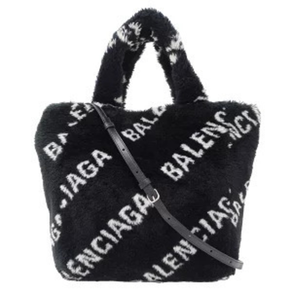 Balenciaga Bag Handbag Shoulder Faux Fur Black Handheld